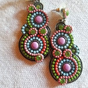 Earrings, multi colored stones approx. 2" long